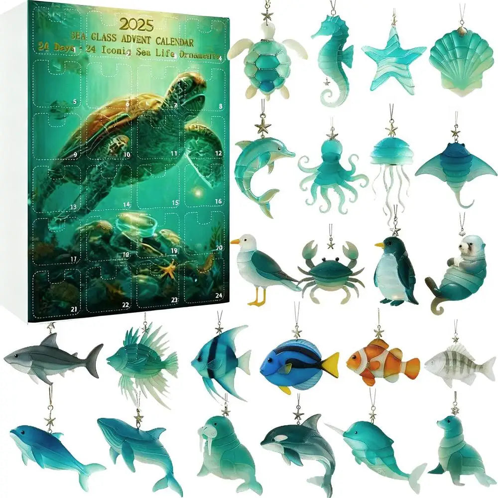 Christmas Countdown Calendar 24 Days 2D Acrylic Pendants Sea Animal
