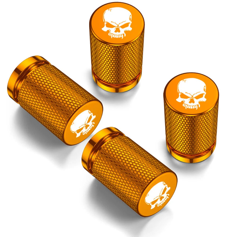 4-Pack Skull Aluminum Tire Valve Stem Caps – Universal Fit