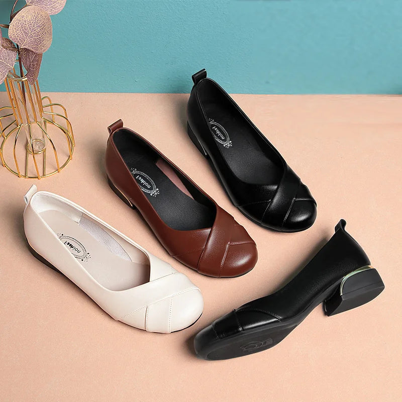 Low Leather Shoes Lady 2023 Suit Female Beige Low-heeled High-heeled Zpaxo