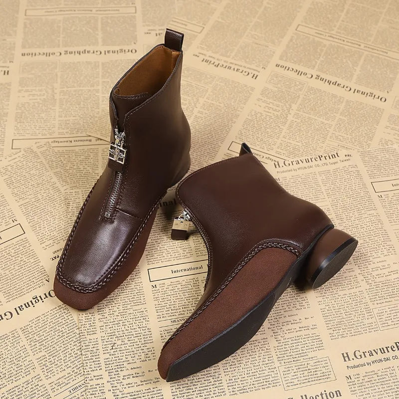 Fashionable Zipper Designer Women's Winter Ankle Boots 2026 Retro Zpaxo