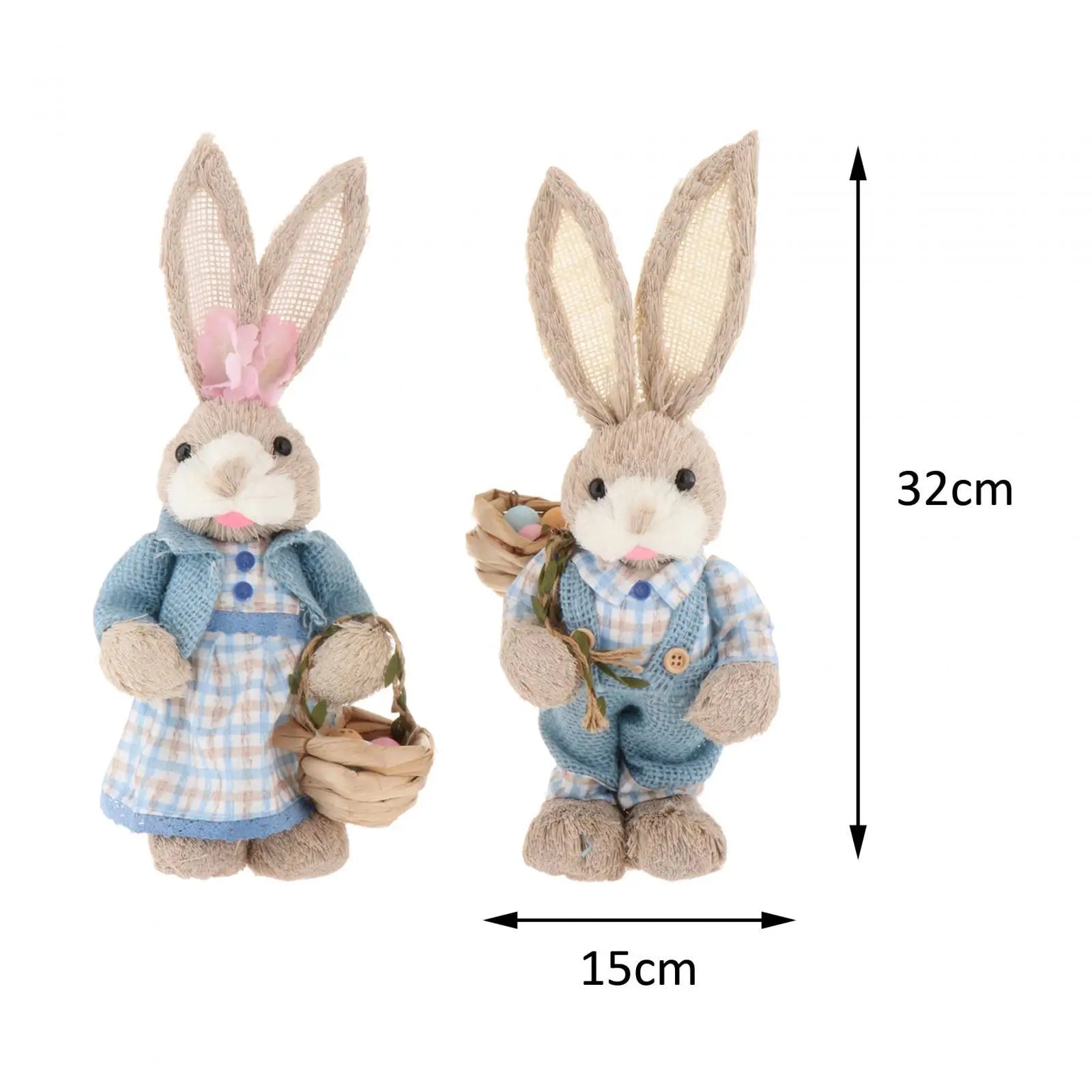 2x Artificial Straw Rabbit Souvenir Bunny Figurine Easter Straw Bunny Ornaments for Easter Holiday Party Household Decoration Zpaxo