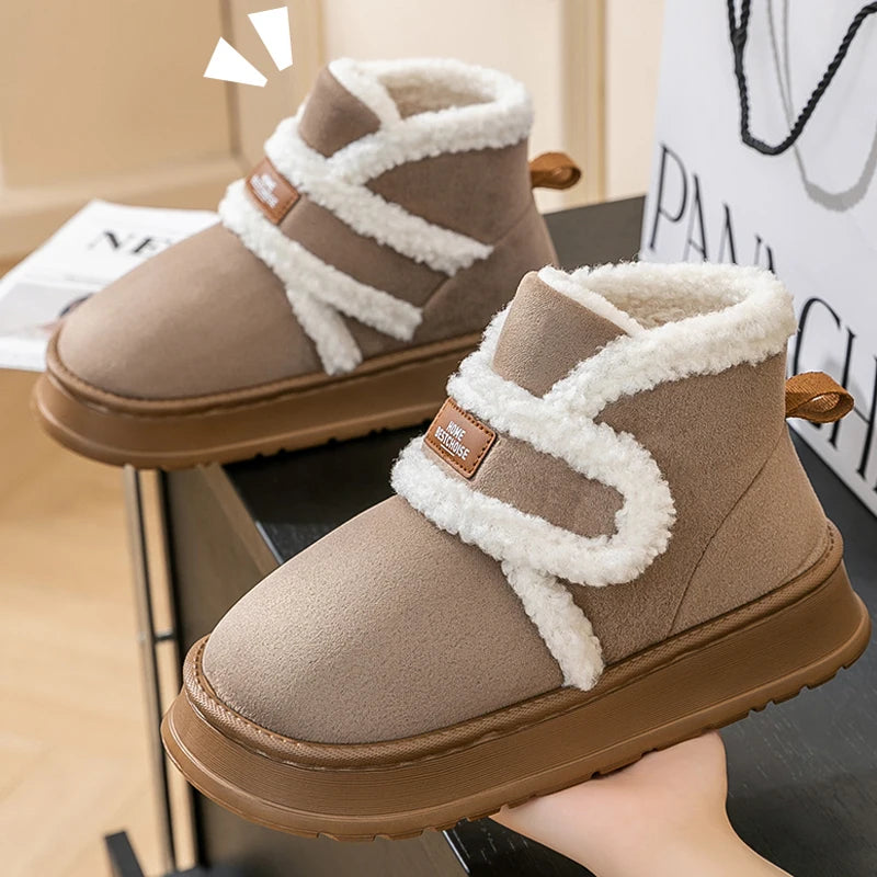 Thick Soled Snow Boots Women Fluffy Plush Faux Fur Soft Slippers