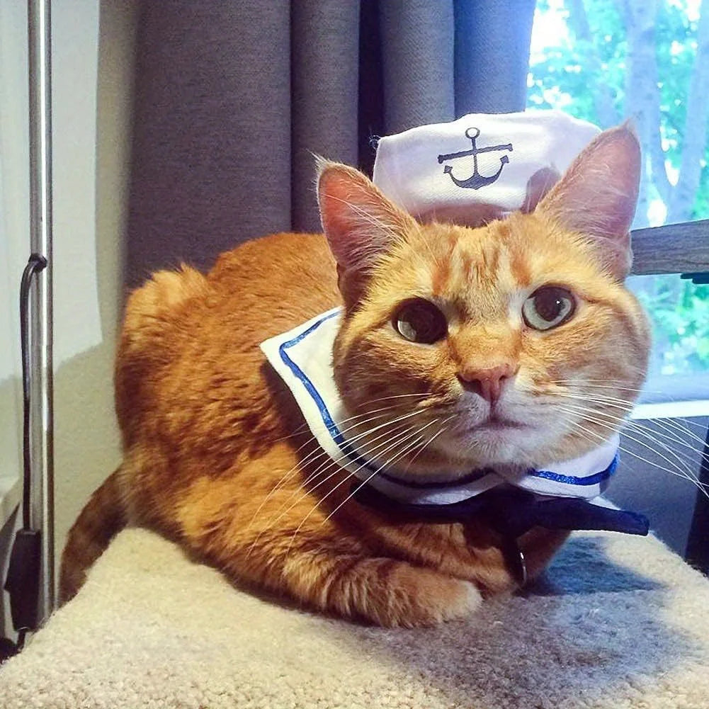 Funny Pet Sailor Costume Cats Small Dogs Halloween Cat Hat Tie Collar