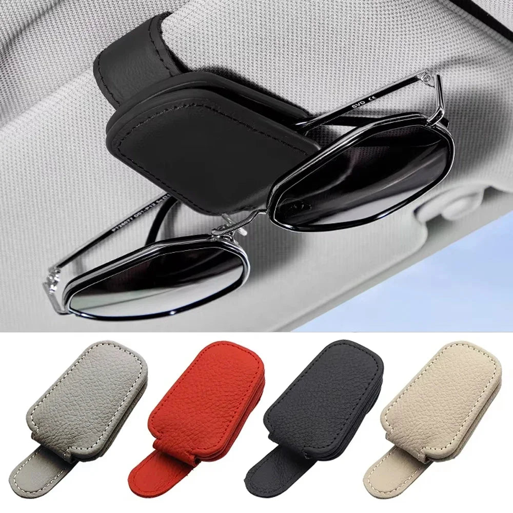 Sunglasses Box Holder Magnetic Leather Universal Car Glasses Clip