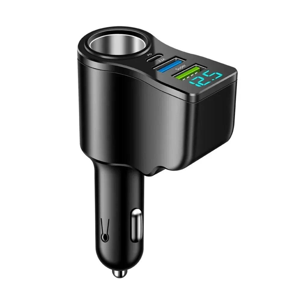 4-in-1 66W USB-C Car Charger with Voltage Display | Fast Charge Car Charger Zpaxo Black