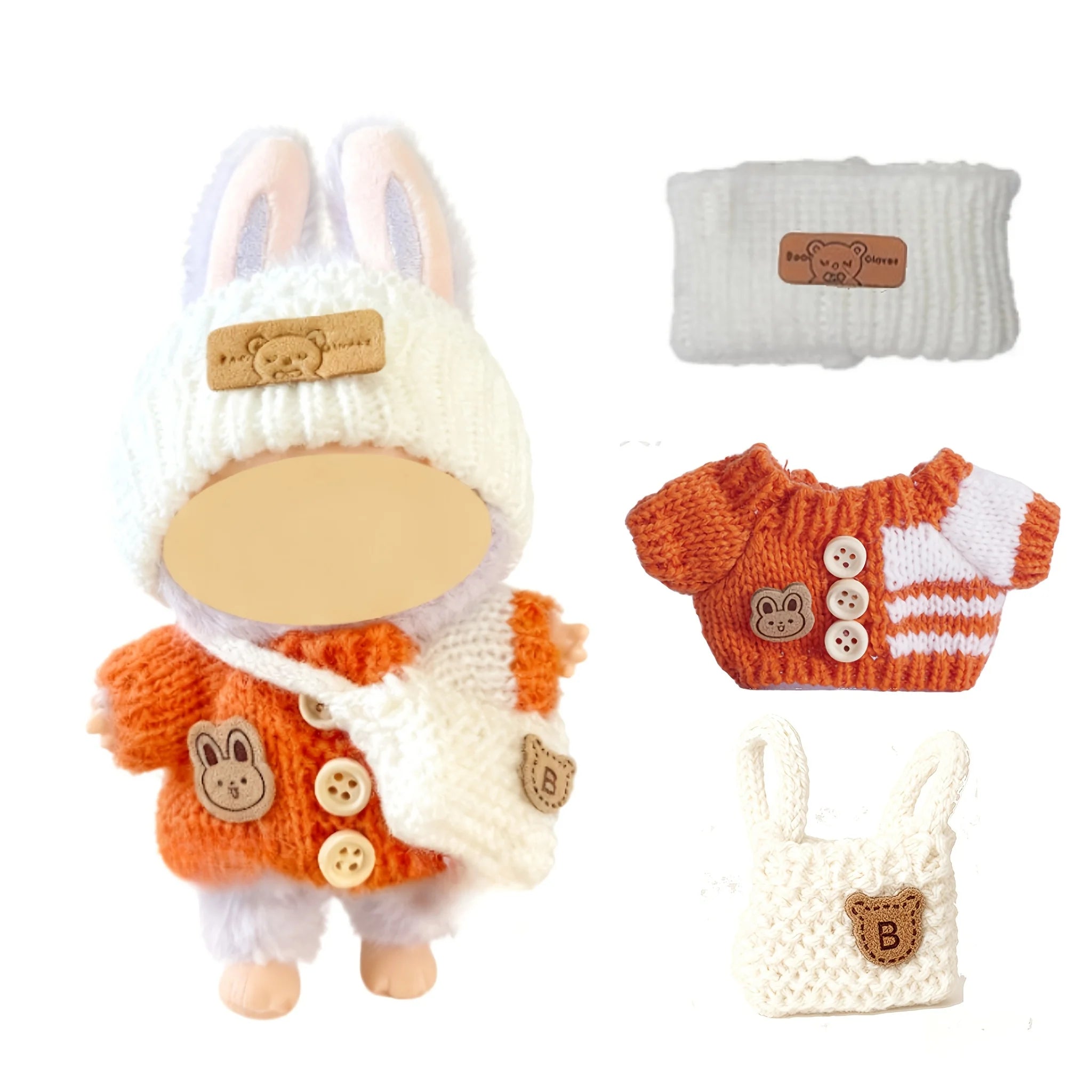 Blue Doll Outfit Set – Hat, Clothes & Bag for 17cm Labubu Doll Clothing Set Zpaxo Orange