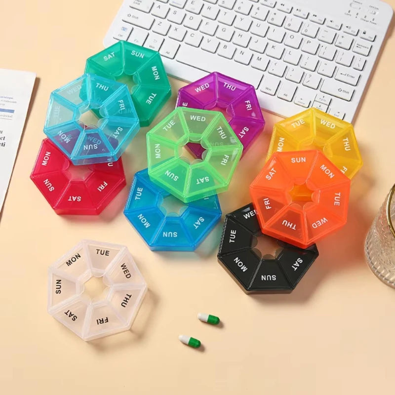7-Day Round Pill Organizer – Mini Portable Weekly Pill Box