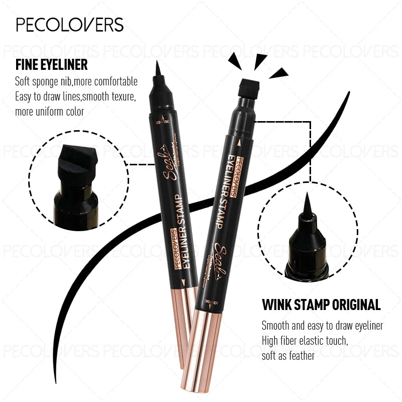 1PC 2 in1 Winged Stamp Liquid Eyeliner Pencil Water Proof Fast Dry Double-ended Black Seal Eye Liner Pen Makeup Cosmetics Zpaxo