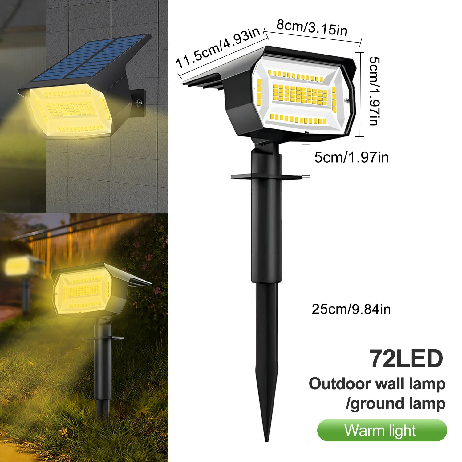 1/2/4PCS Solar Spot Light 68/72 LED Outdoor Garden Solar Landscape Spotlights Waterproof 3 Modes Wall Light Door Backyard Garage Zpaxo 72 LED Warm White 4pcs