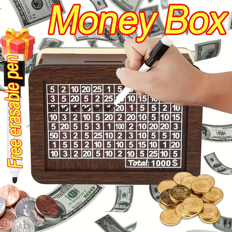New Wooden Money Box Handmade Reusable Money Saving Box with Saving Money Goals Counter Crafts Piggy Bank Children Zpaxo