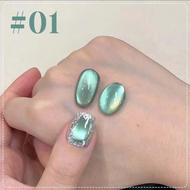 Glass Bead Cat Magnetic Gel Nail Polish Ice Green Blue Crystal