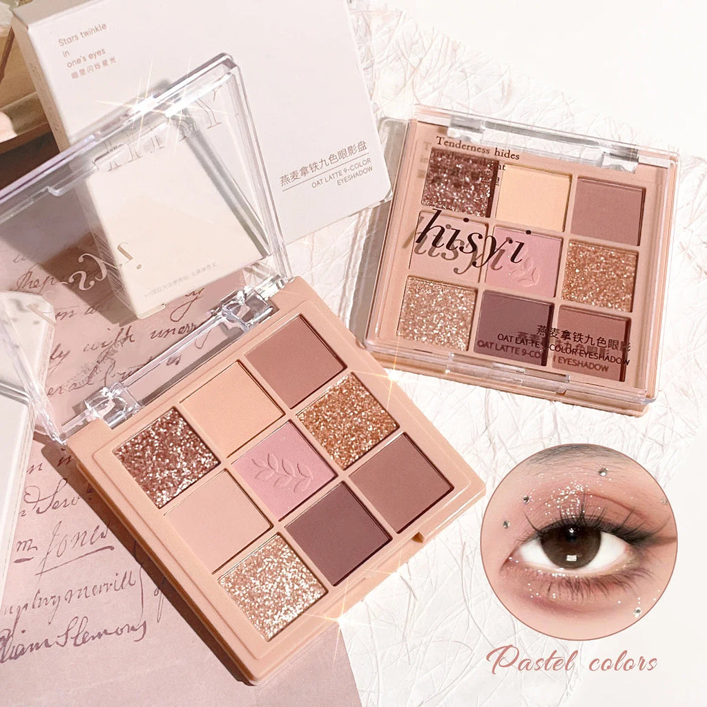 9-color eyeshadow palette - milk tea nude and gold tones, matte and shimmer finish, everyday glamour portable cosmetics Zpaxo