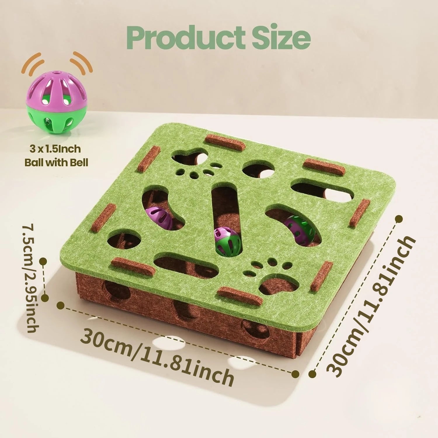 Felt Cat Puzzle Maze – Battery-Free Toy with 3 Bell Balls