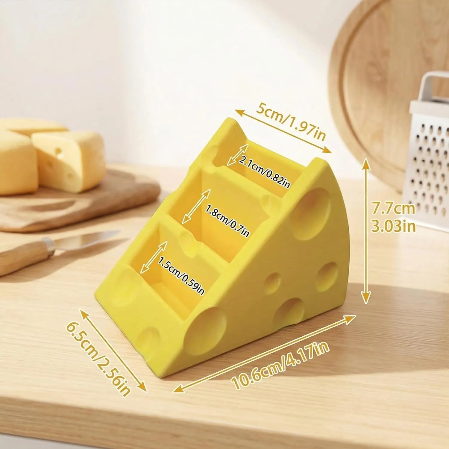 Remote Control Holder 3 Compartments 3D-Printed Cheese-shaped Desk