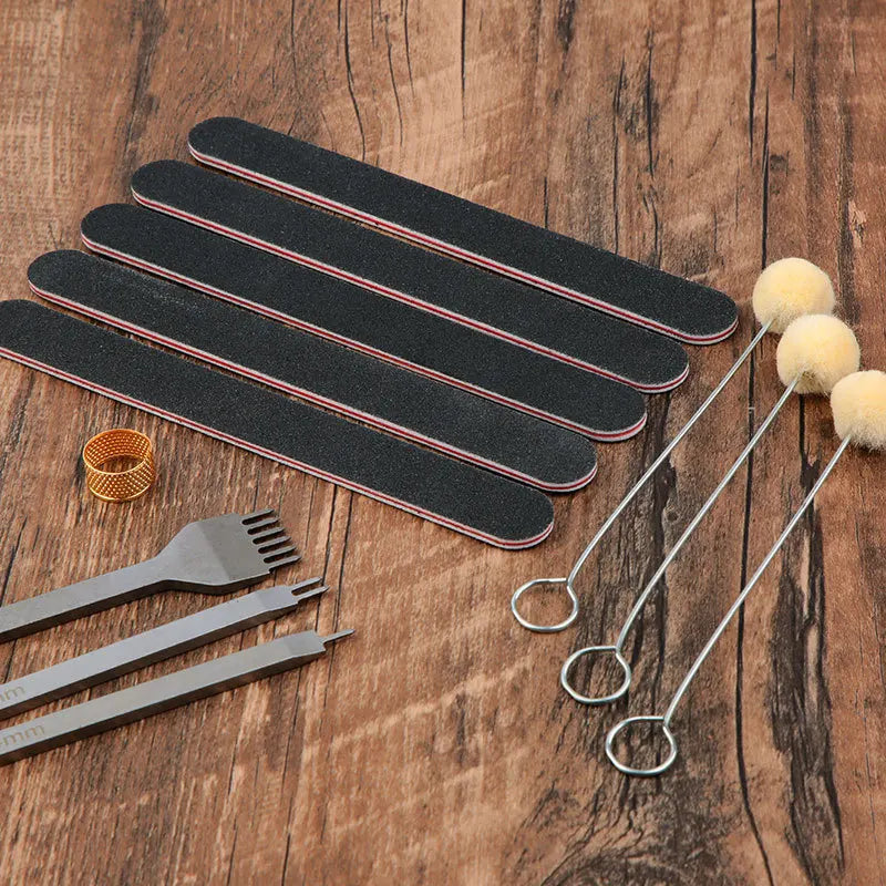 Leather Craft Tool Kit Leather Hand Sewing Repair Kit Stitching Punch Carving Work Groover Set DIY Tool Set Professional Zpaxo