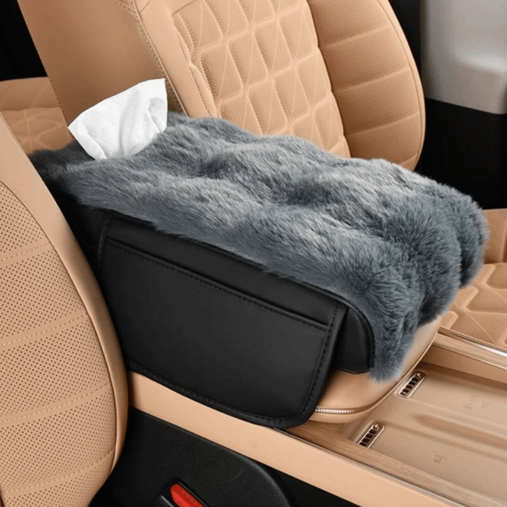 Plush Car Armrest Box Mat Three-in-one Interior Decor Central Elbow Booster Pad Multi-Functional Design Storage Pocket Zpaxo Grey