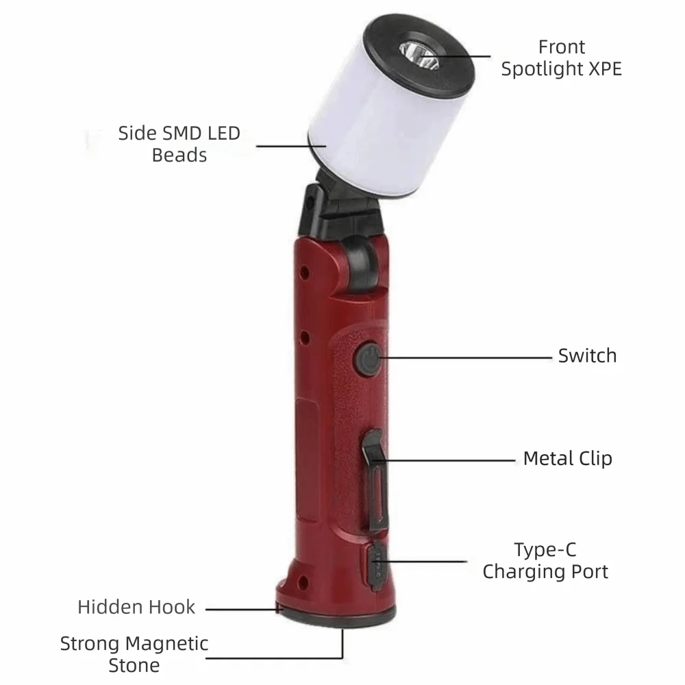 180 Folding USB Rechargeable Work Light Hanging Hook Foldable Zpaxo