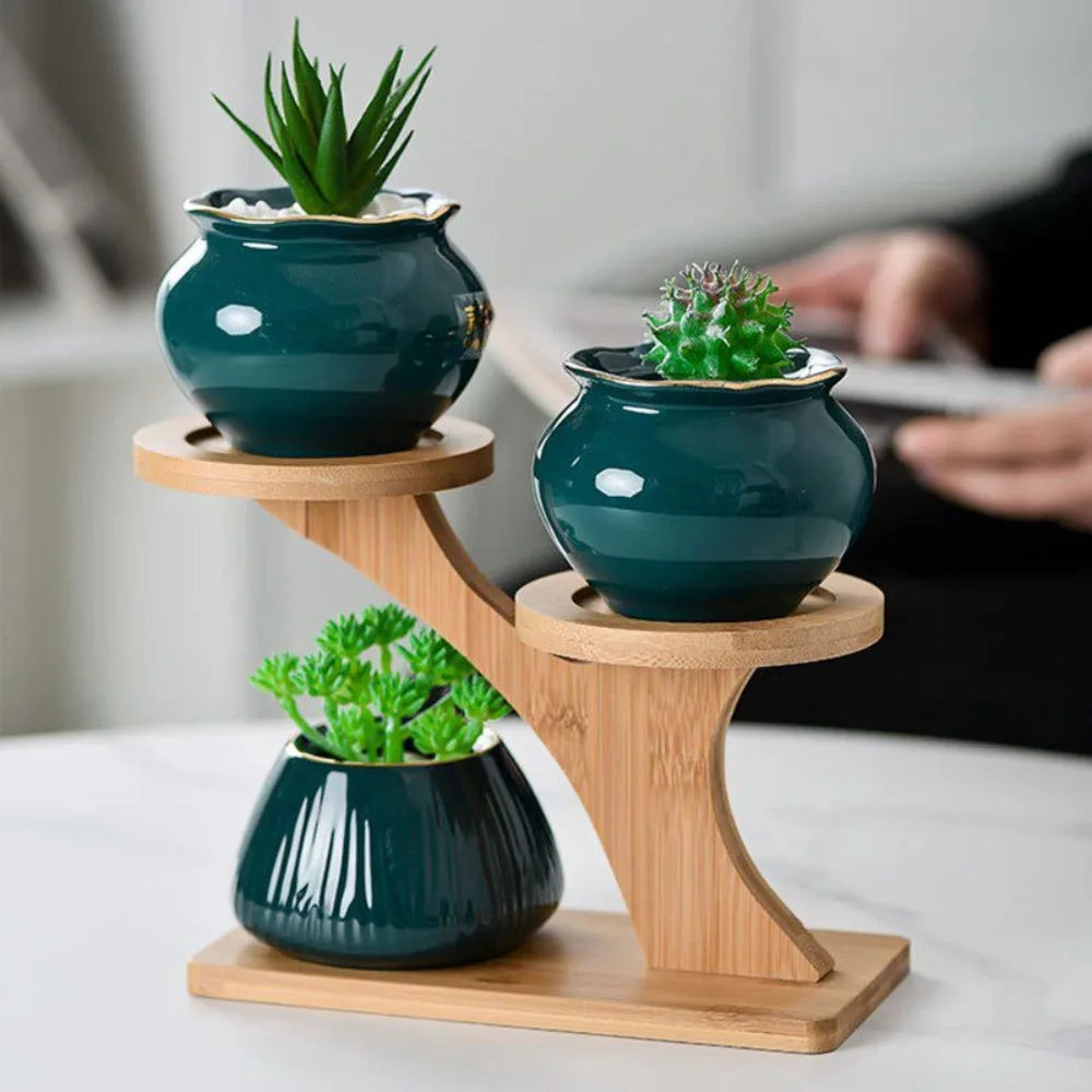 Elegant Bamboo Plant Stand Two-tier Display Rack Suitable Small