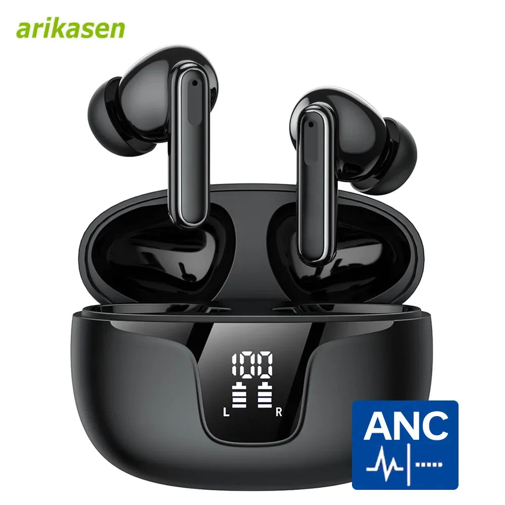 ANC Earphones Bluetooth 5 3 Hybrid 43dB Noise Cancellation Wireless Zpaxo Black
