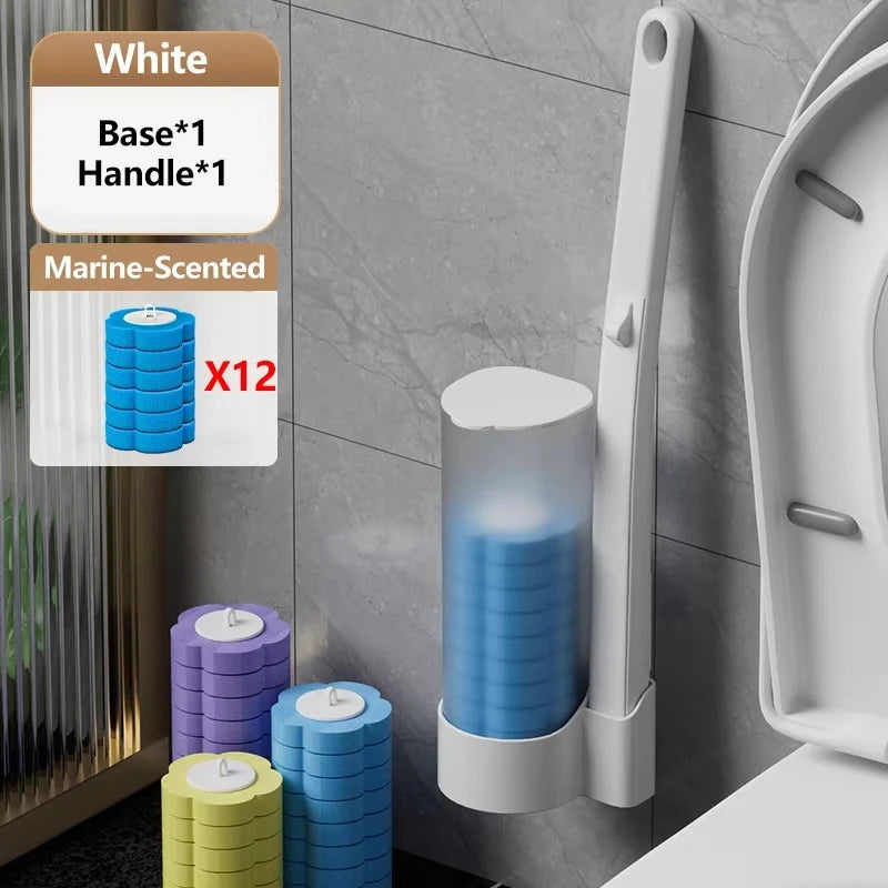 New Wall-Mounted Disposable Toilet Brush Set,miracle Mop Toilet Cleaner Hands Stay Clean Comes with Replacement Brush Heads Zpaxo blue-12 Set