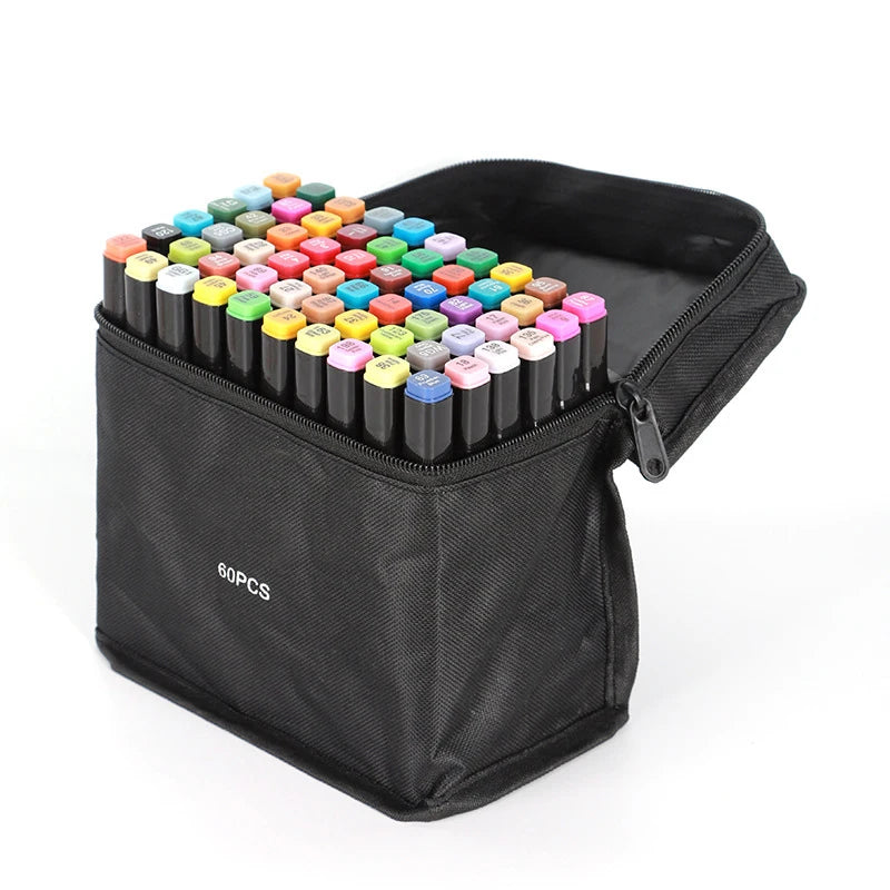 24-168Colors Dual Tip Art Markers Set, Alcohol Markers for Adult Students, Professional Sketch Pens for Drawing/Sketching/Manga Zpaxo 60 Colors