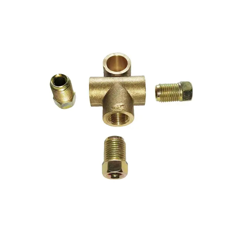 3-Way Brass Brake Tee Connector – M10 x 1mm, 3/16" Pipe