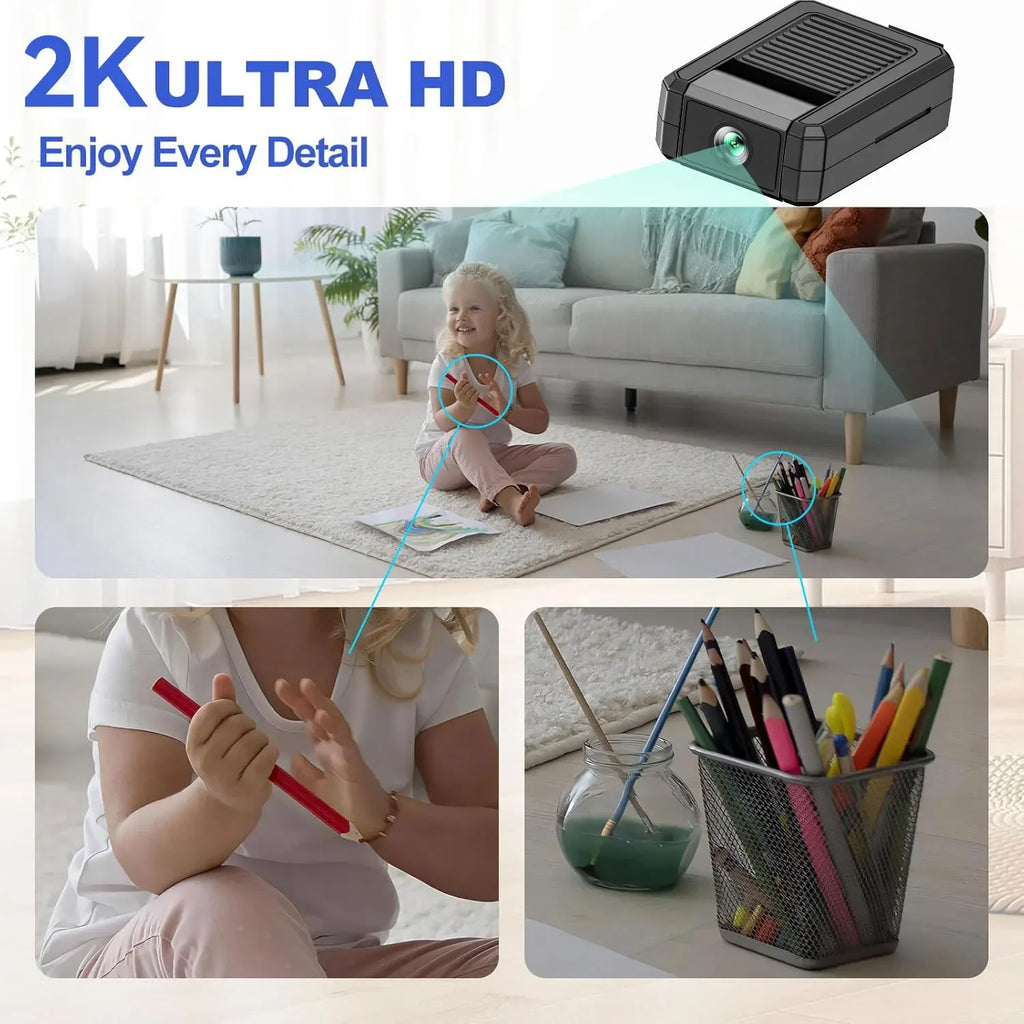 4K Mini Camera Indoor Security Night Vision 4H Battery Life Motion