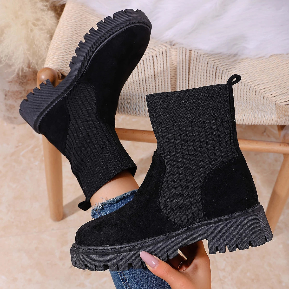 2025 New Women Boots Luxury Slip on Platform Shoes Women Comfortable Outdoor Designer Shoes Fashion Autumn Winter Ankle Boots Zpaxo