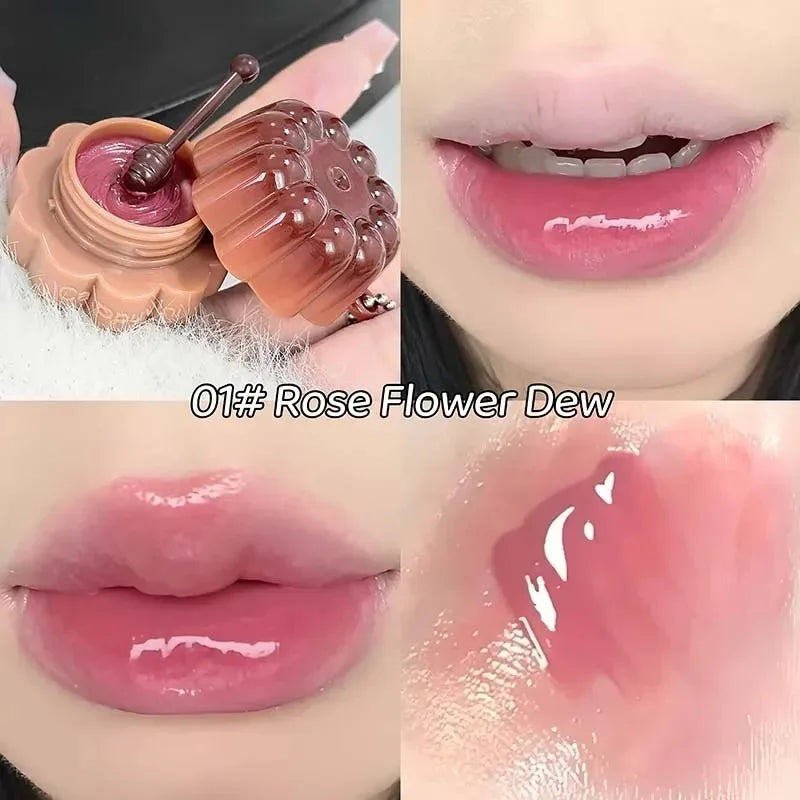 Jelly Solid Water Mirror Lip Gloss Shine Plumping Balm Light Red