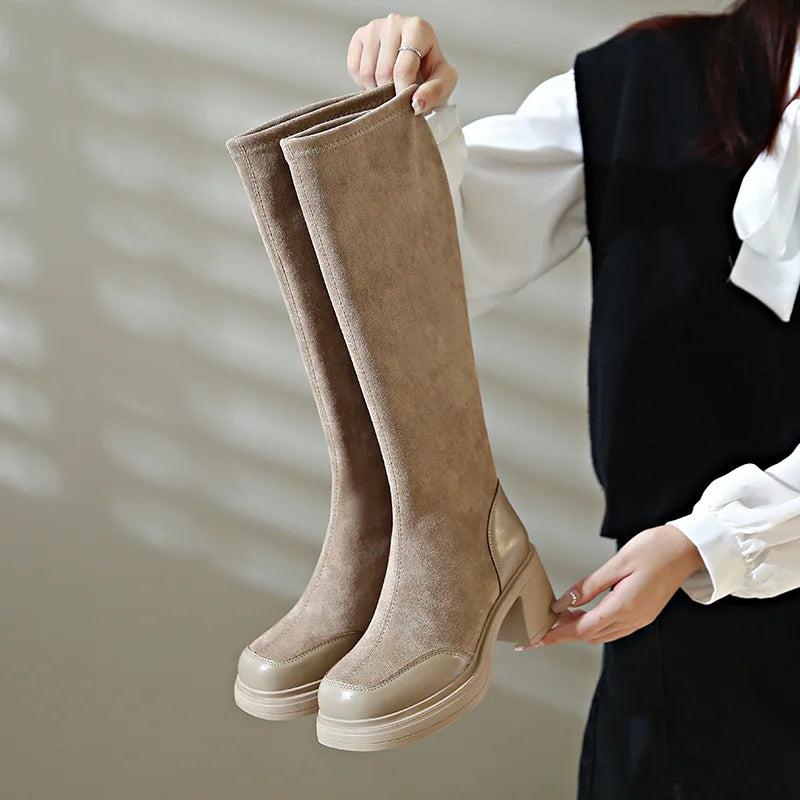 CINESSD 2023 Autumn Winter British Knight Boots French Elastic Zpaxo