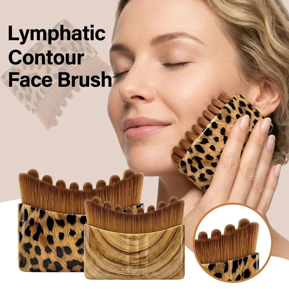 Leopard Print Lymphatic Contour Face Brush Square Shape Reduce Zpaxo