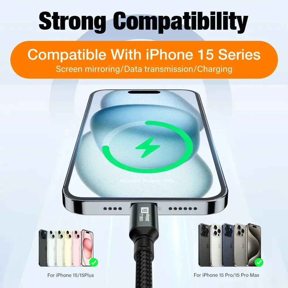 PD 100W USB-C Cable | USB 3.2 Gen 2 | 8K 60Hz | MacBook iPad USB-C Cable Zpaxo