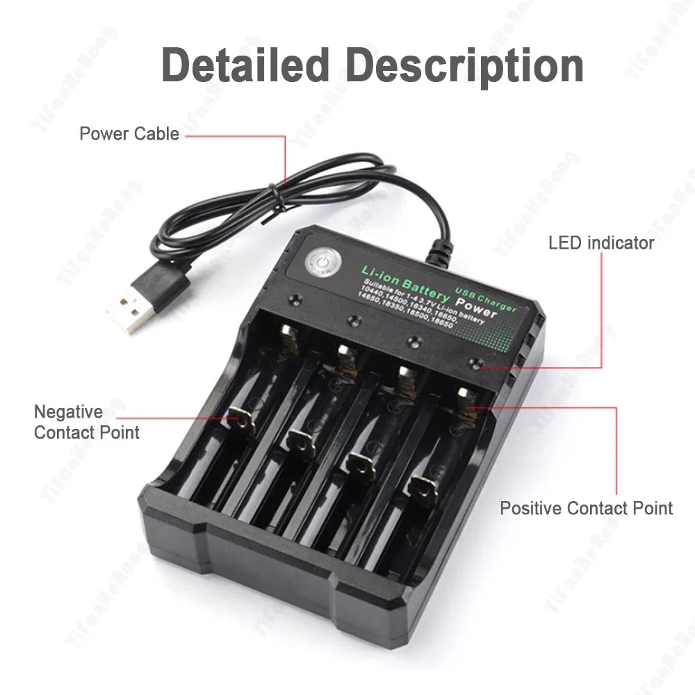 4.2V USB 4 Slot Independent Charging 18650 Charger Li-ion Battery Portable Electronic 18500 16340 14500 26650 Battery Charger Zpaxo