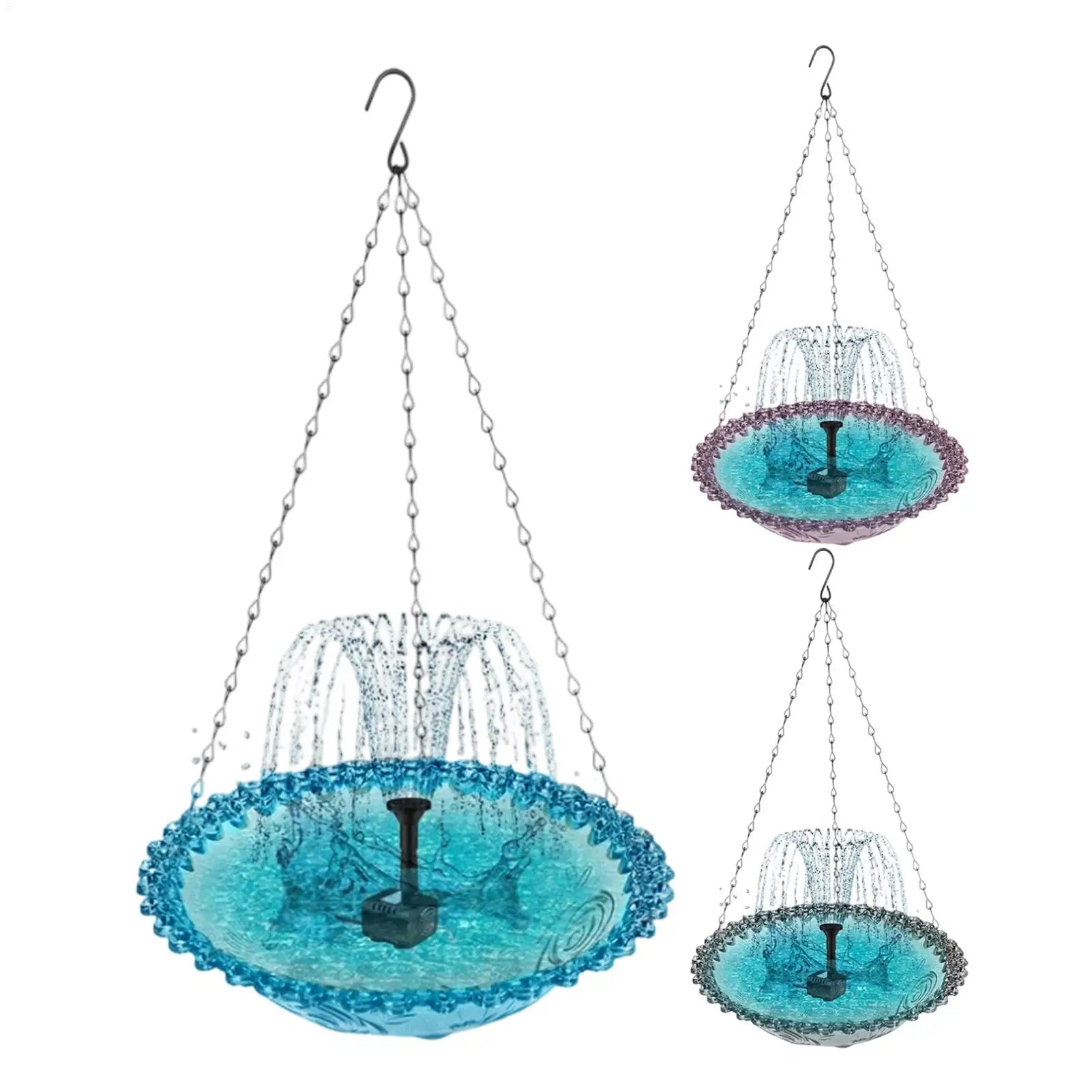 Solar Bird Bath Hangable Fountain Hummingbird Feeding Bowl Water Pump
