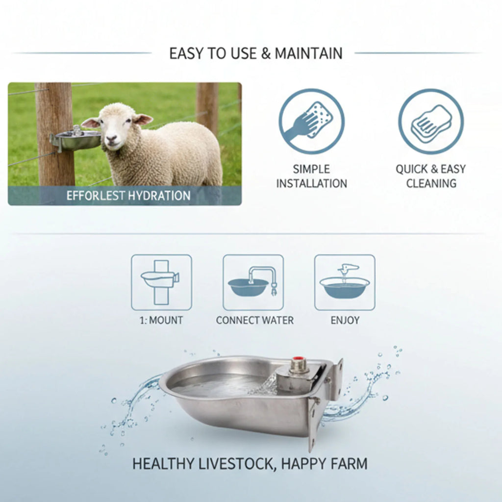Automatic Sheep Water Bowl Sheep Water Feeder Stainless Steel Livestock Waterer Water Dispenser for Sheep Goat Calf Zpaxo