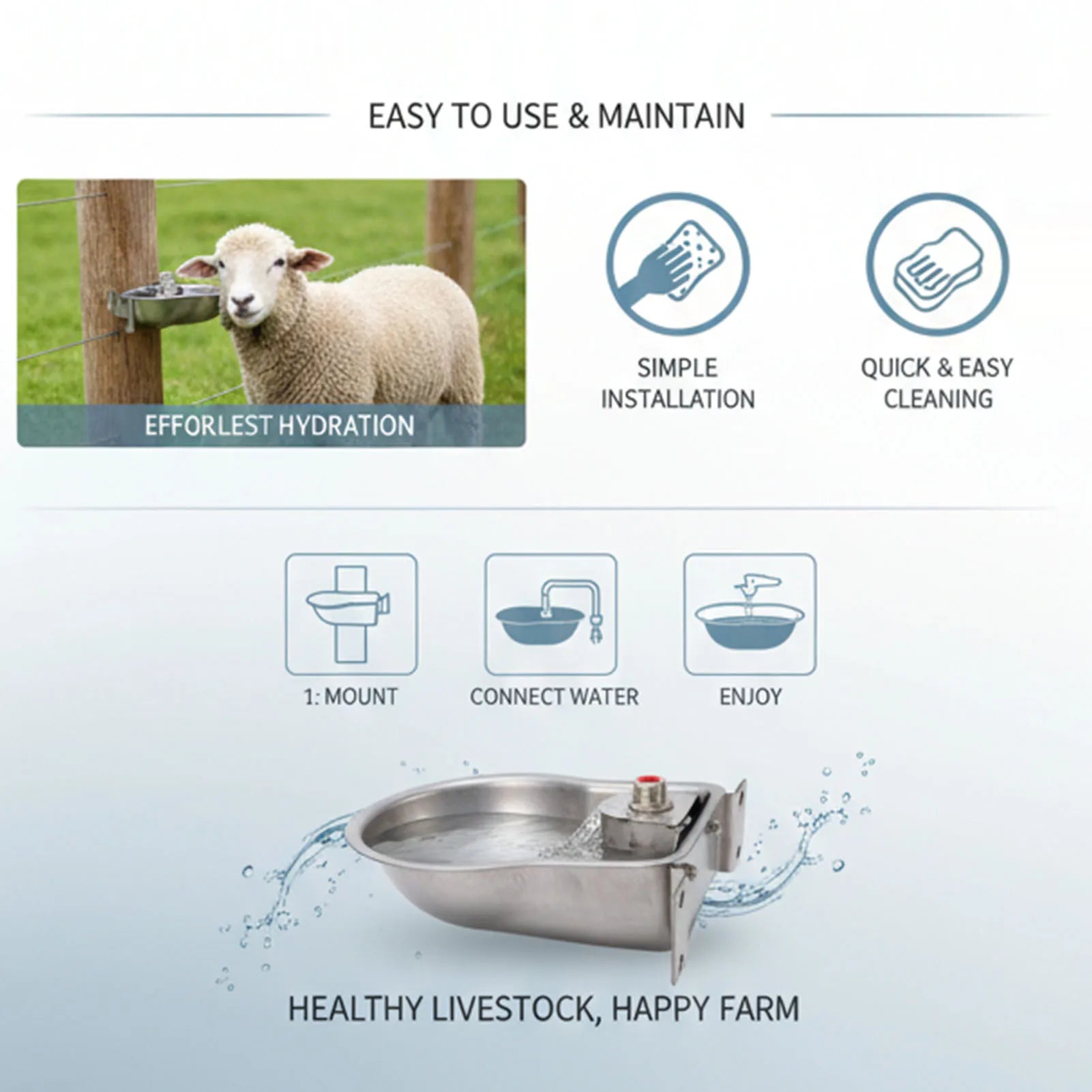 Automatic Sheep Water Bowl Sheep Water Feeder Stainless Steel Livestock Waterer Water Dispenser for Sheep Goat Calf Zpaxo