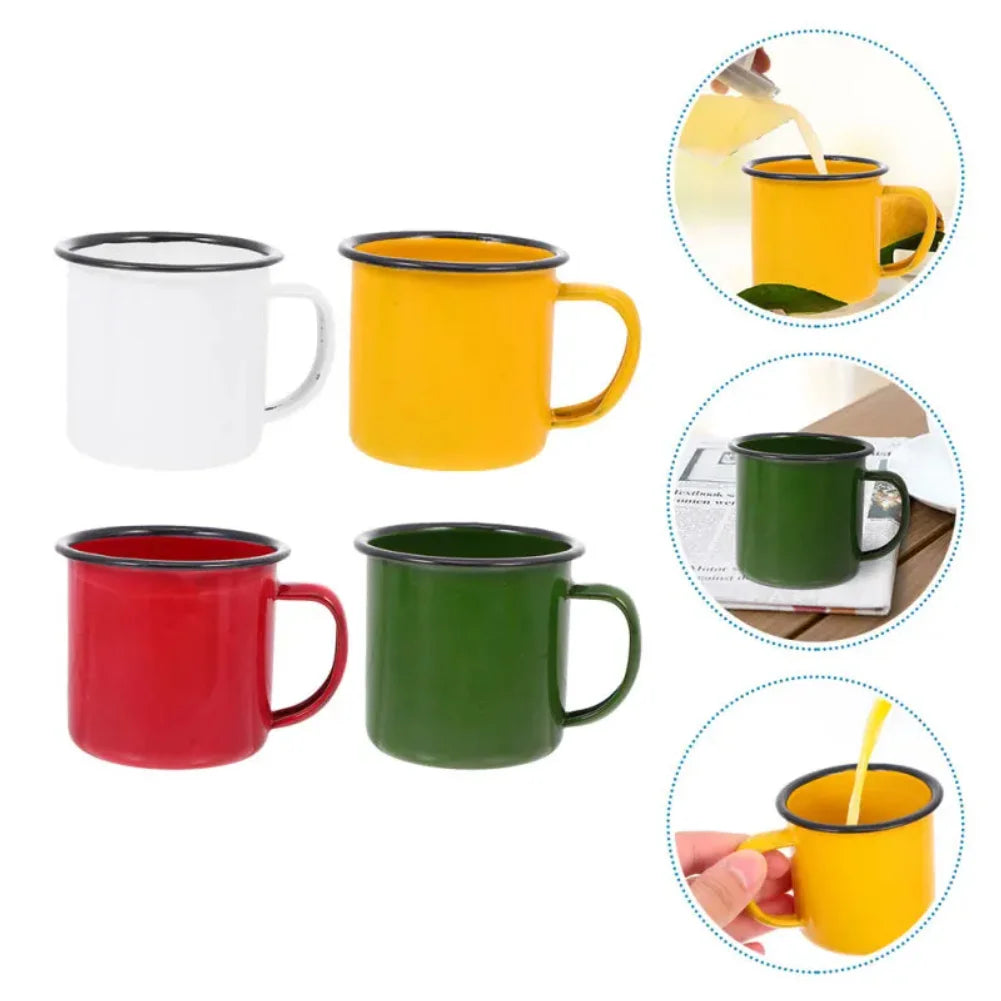 Enamel Mug Cup Retro Coffee Mugs Pure Color Portable Camping Outdoor Drinking Tea Cup With Handle Metal Tin Kitchen Drinkware Zpaxo