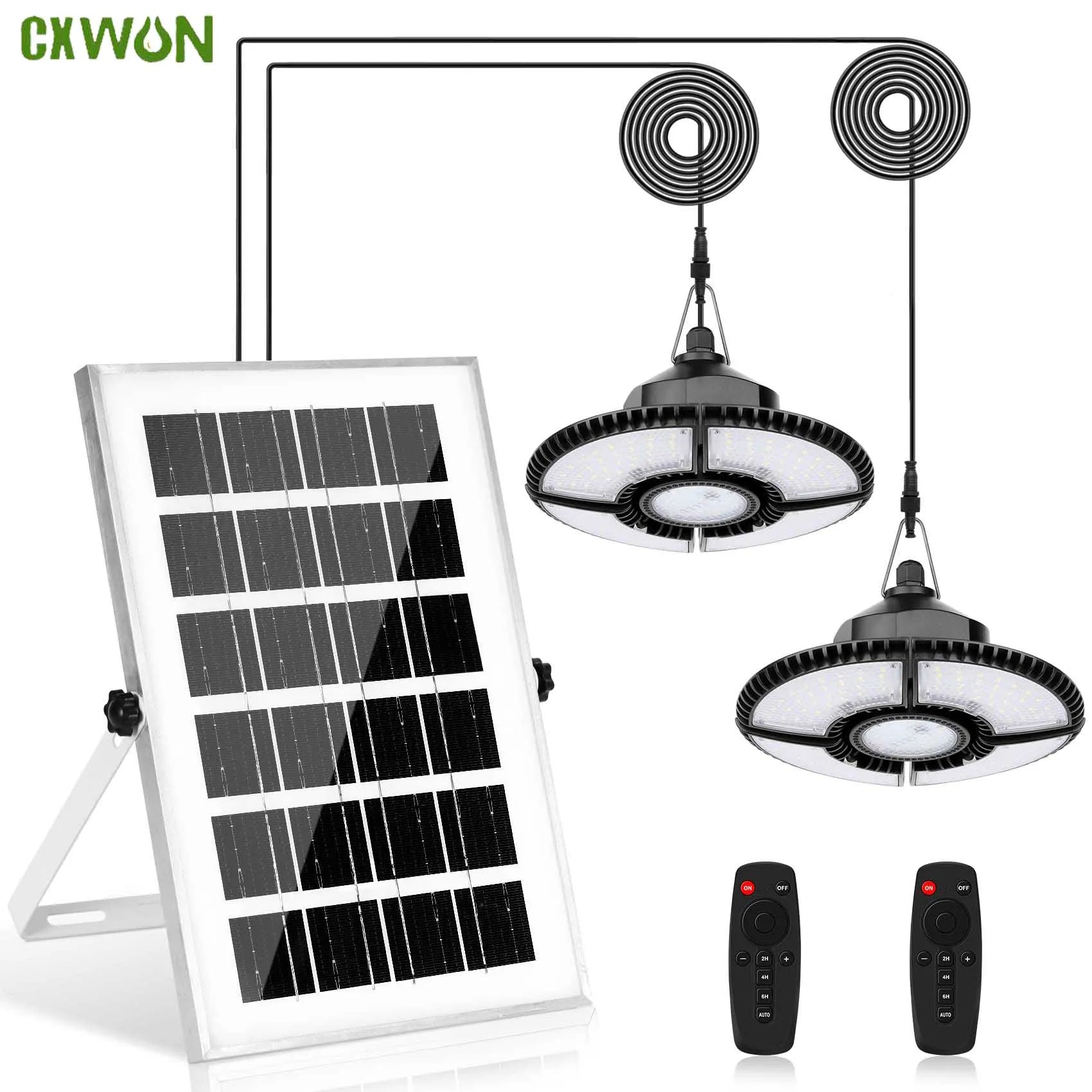 Dimmable 1000LM Solar Panel Shed Light Double Head LED Chandelier Zpaxo