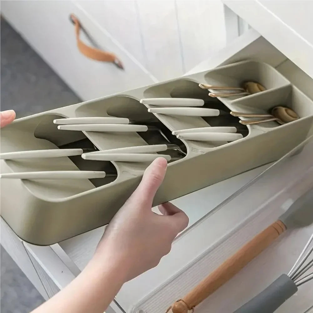 Multi-purpose Cutlery Storage Tray Cutlery Fork Spoon Compartmentalized Organizer Kitchen Drawer Categorized Storage Boxes Zpaxo