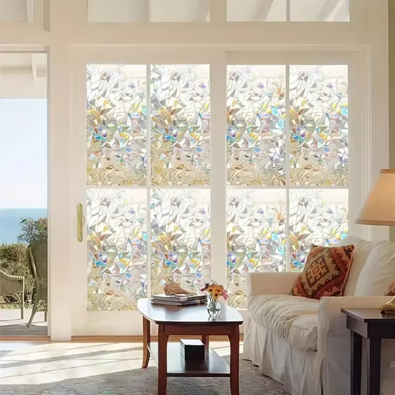 Iridescent Mosaic Static Window Privacy Film Rainbow Prismatic Glass