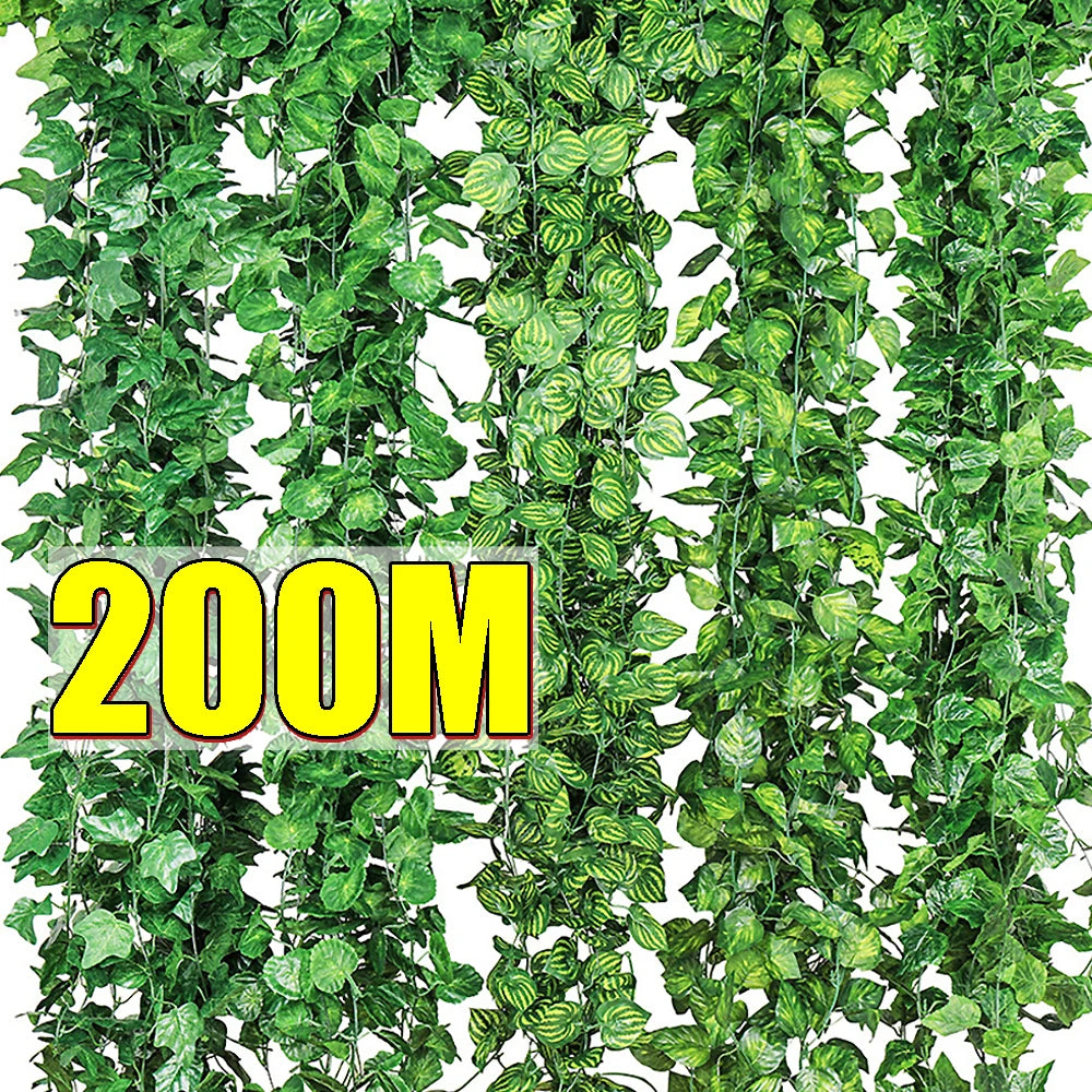 100 200M Artificial Green Ivy Leaf Rattan Creeper Leave Vine Hanging
