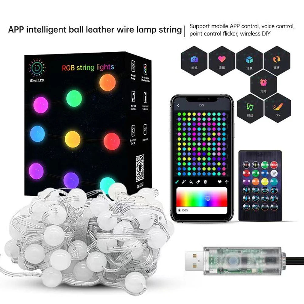 RGB Color Changing Globe String Lights 33ft Smart APP Control Fairy String Hanging Lights For Indoor Outdoor Party Christmas Zpaxo
