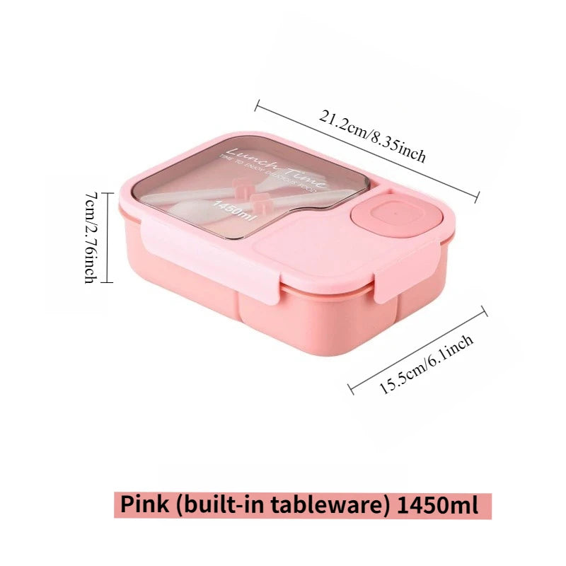 Bento Box-Portable lunch box with built-in tableware and sauce box, square meal reserve box for school, office and travel Zpaxo pink 3 1|1450ml