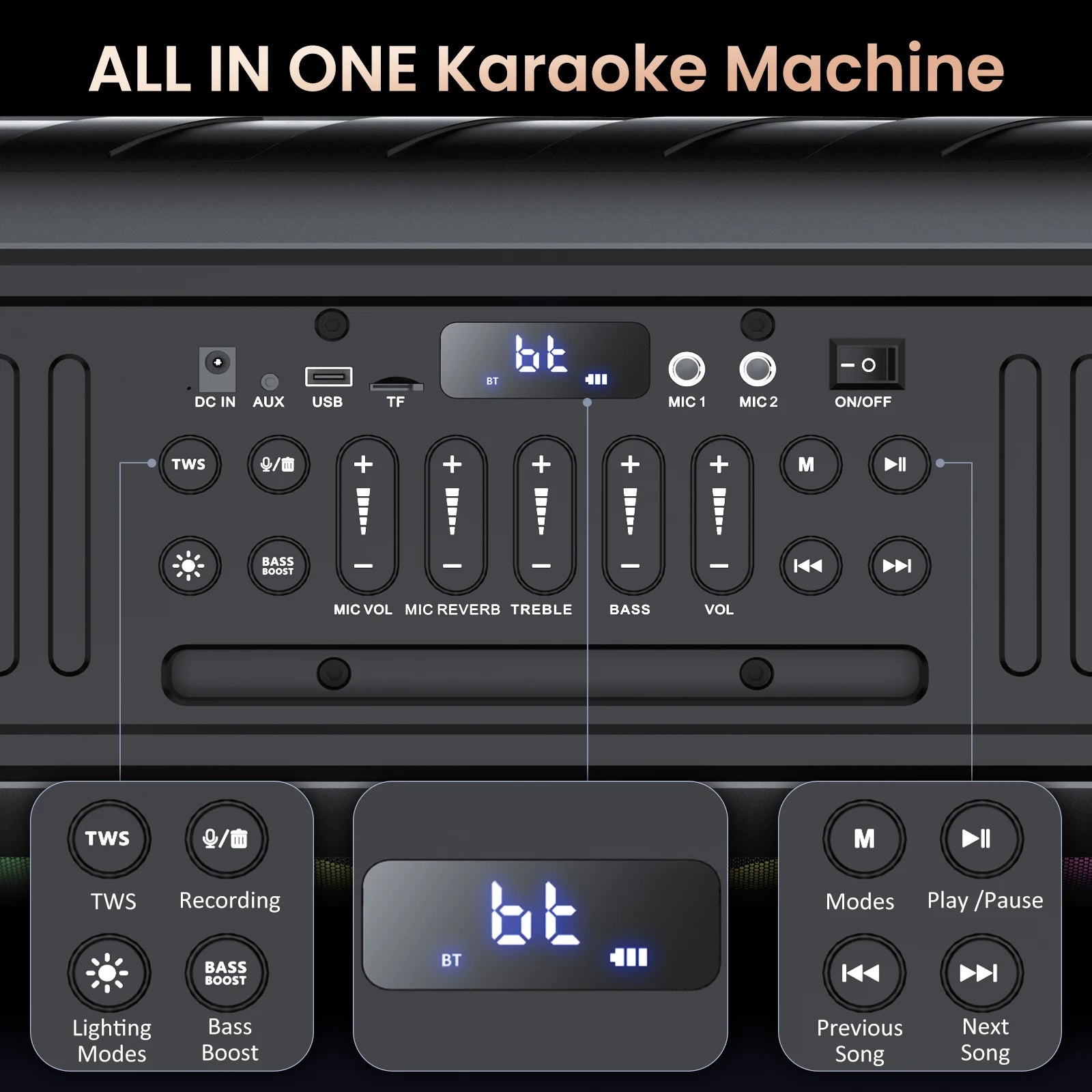 Karaoke Machine 2 Wireless Microphones Dual 60W 6 5 Subwoofer&400W