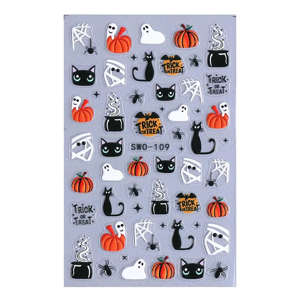 1pcs Halloween Nail Stickers Pumpkin Ghost Spider Skull Design Cute Adhesive Slider Decals DIY Manicure Decor Zpaxo B