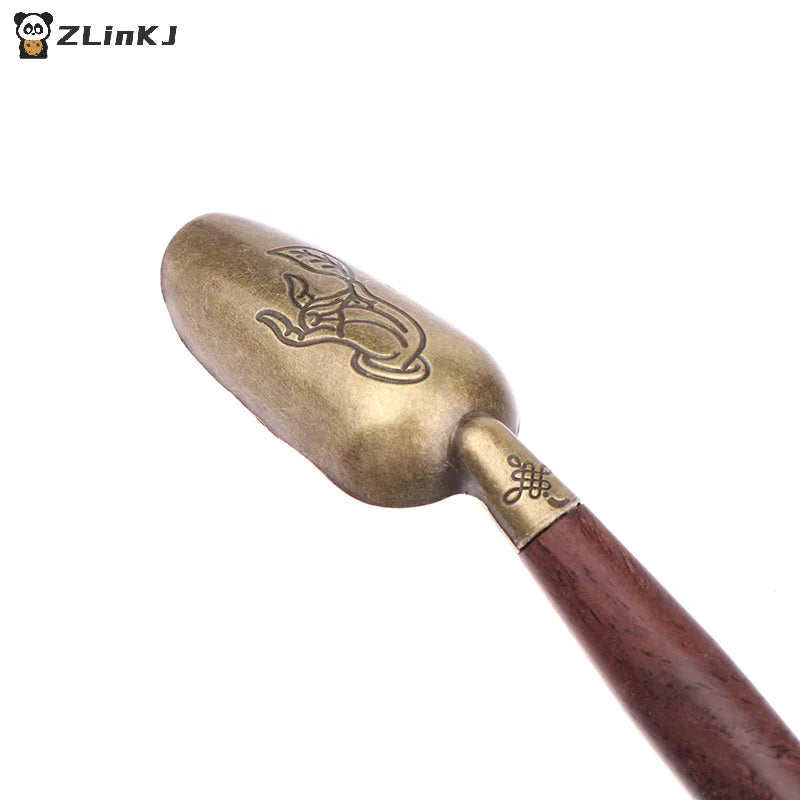 ▶1Pcs Wooden Handle Copper Tea Coffee Scoop Anti-Spill Tea Spoon Easy Clean Tableware Zpaxo