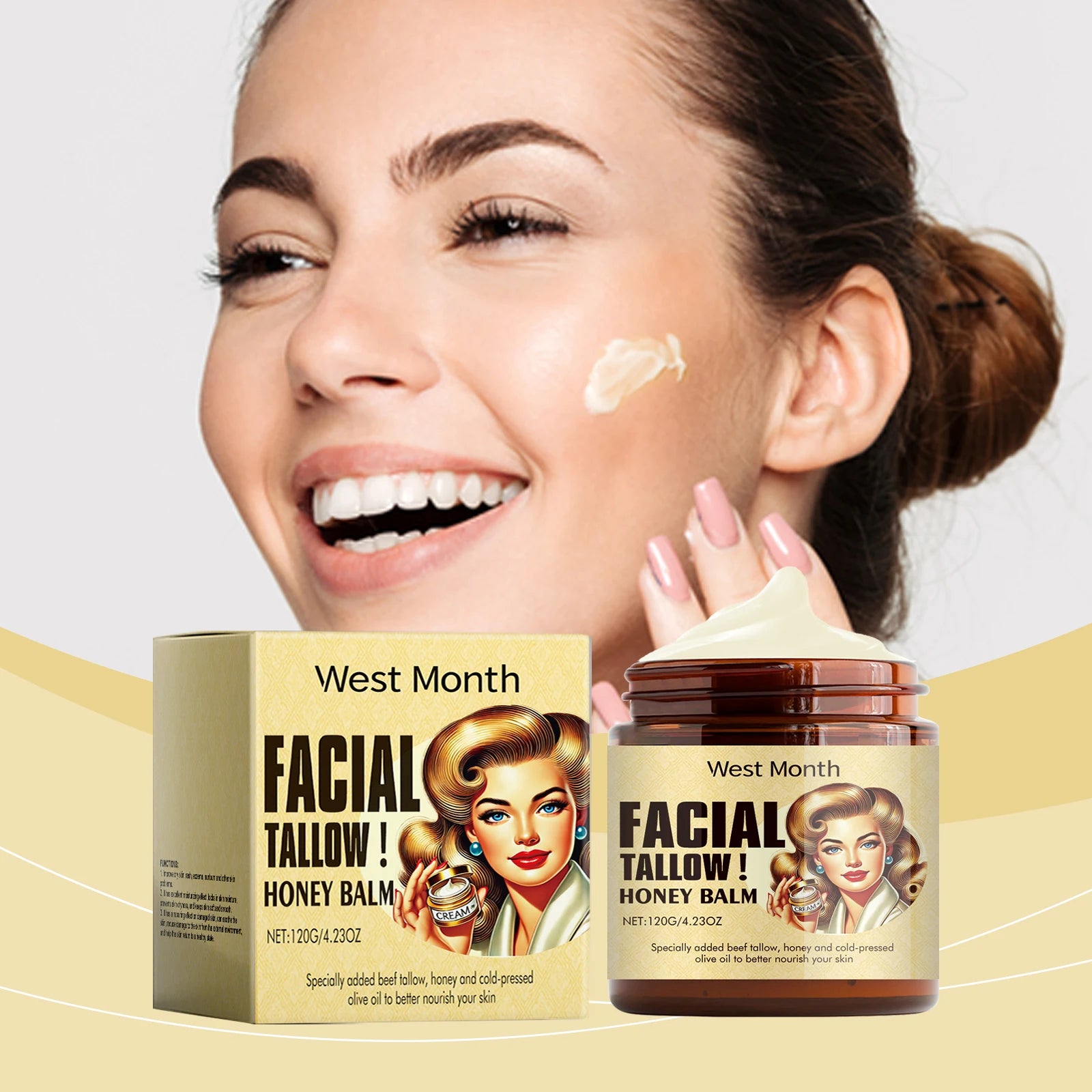 Beef Tallow Face Cream Lasting Moisturizing Soothing Facial Skin Firming Increase Facial Elasticity Nourishing Smooth Skin Care Zpaxo