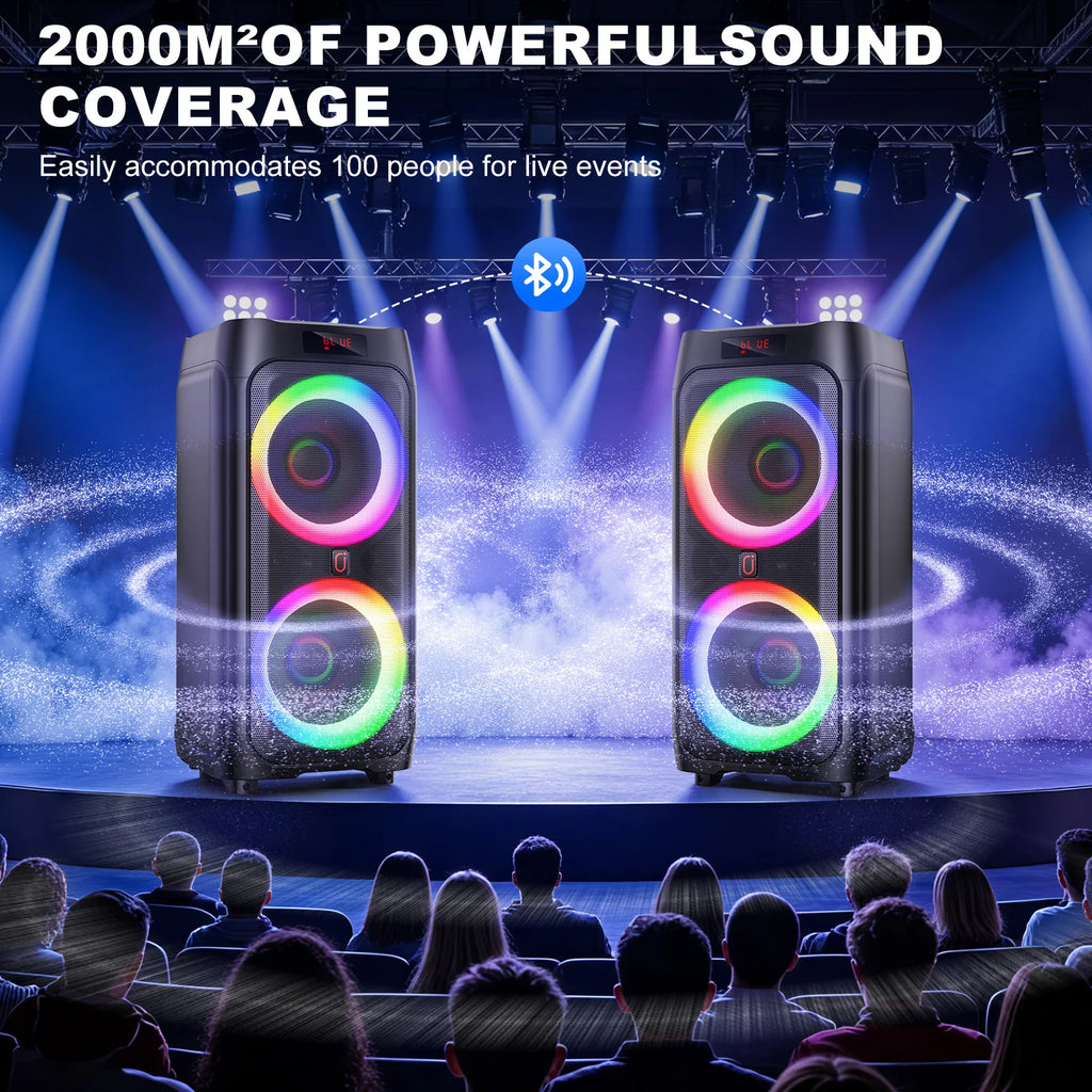 T9 Karaoke Machine 2 Microphones Large Portable Bluetooth Speaker RGB