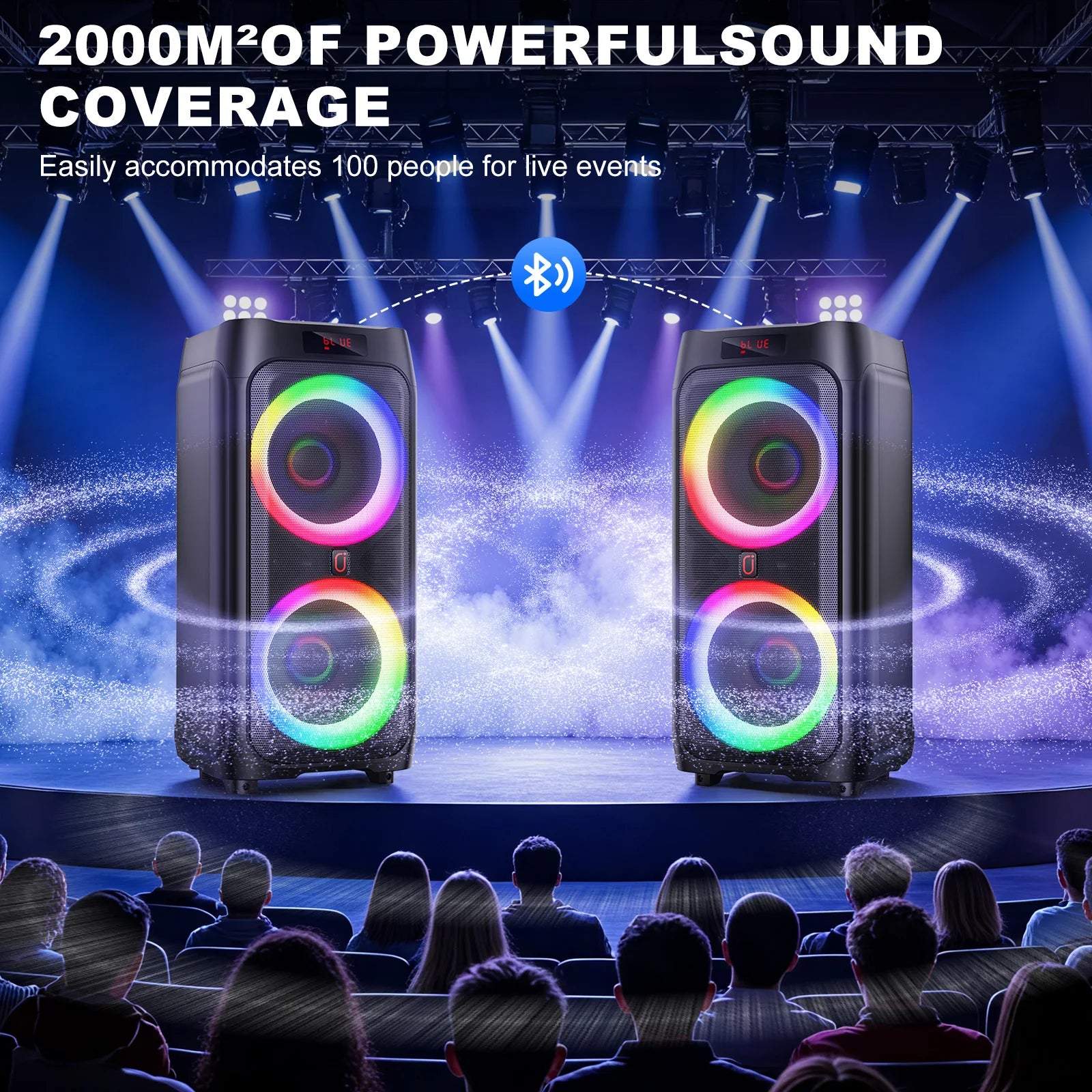 T9 Karaoke Machine 2 Microphones Large Portable Bluetooth Speaker RGB