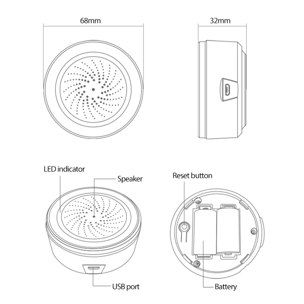 USB Sound Light Sensor Tuya Zigbee 90dB Smart Alarm Siren App Remote